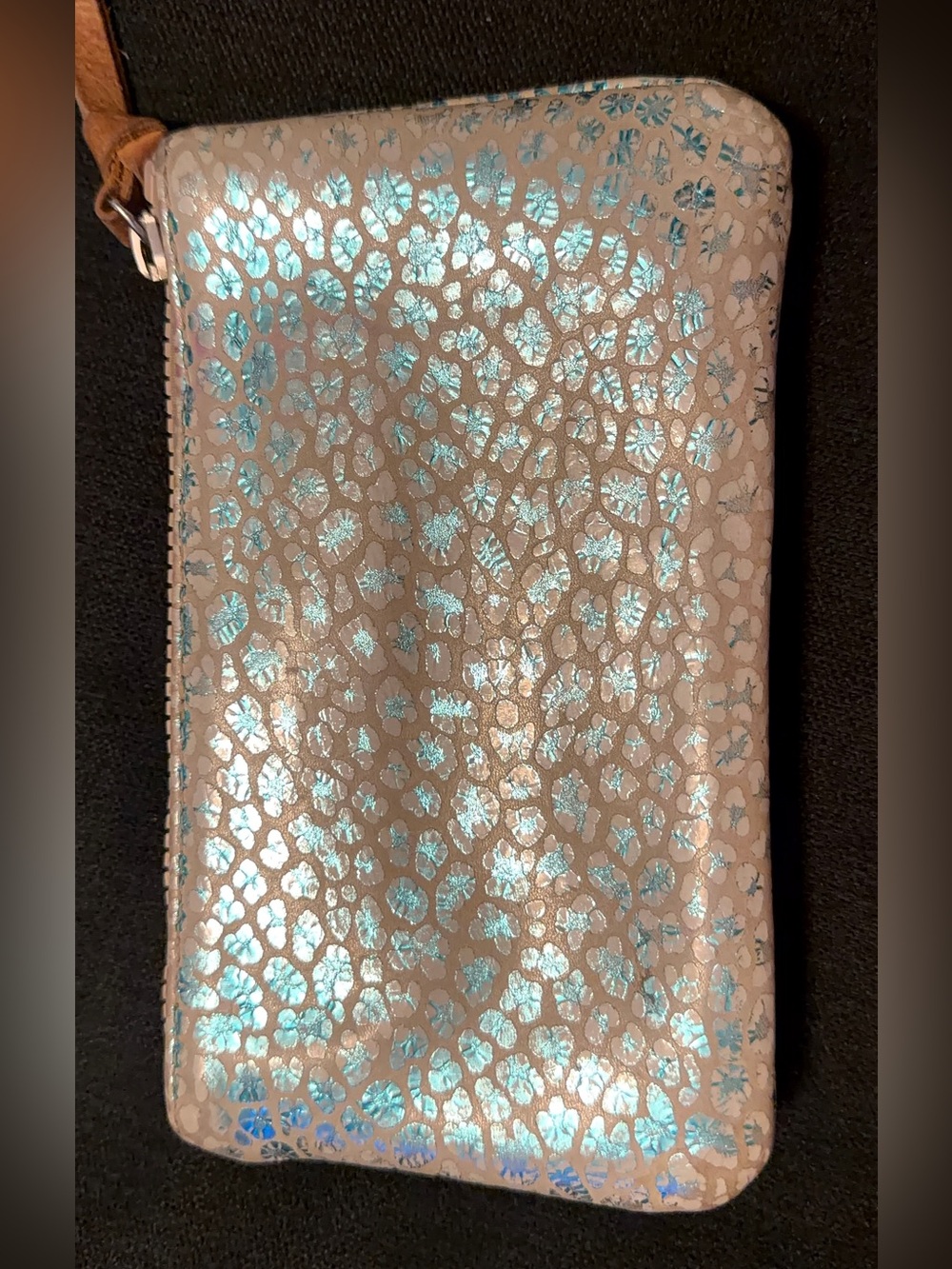 Consuela Shimmering Blue Leopard-Print Wristlet - Picture 3 of 4